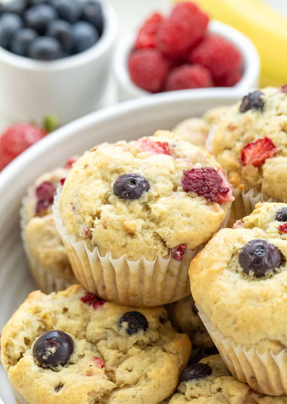 Triple Berry Banana Muffins