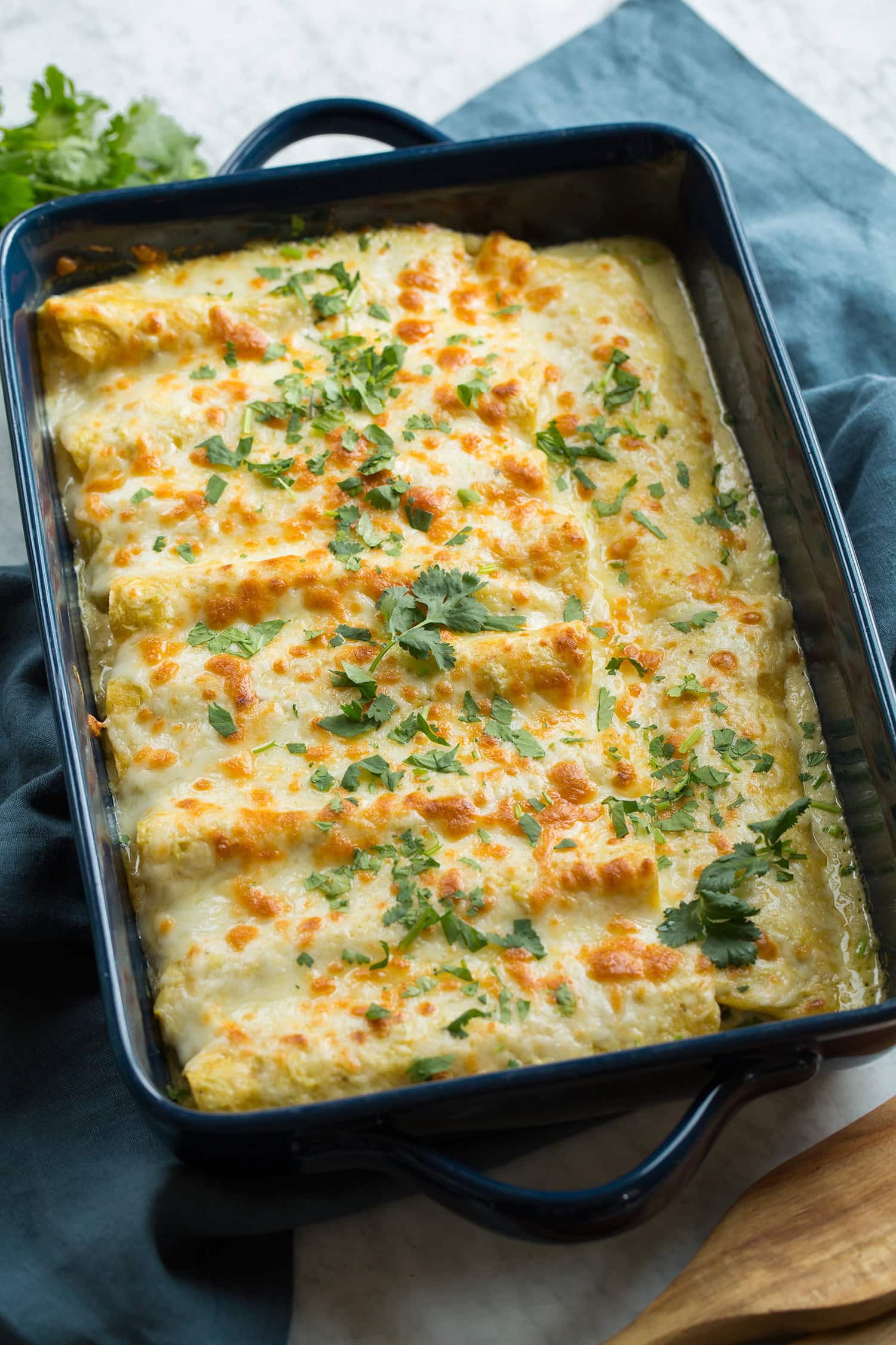 Creamy Green Chile Chicken Enchiladas - Cooking Classy