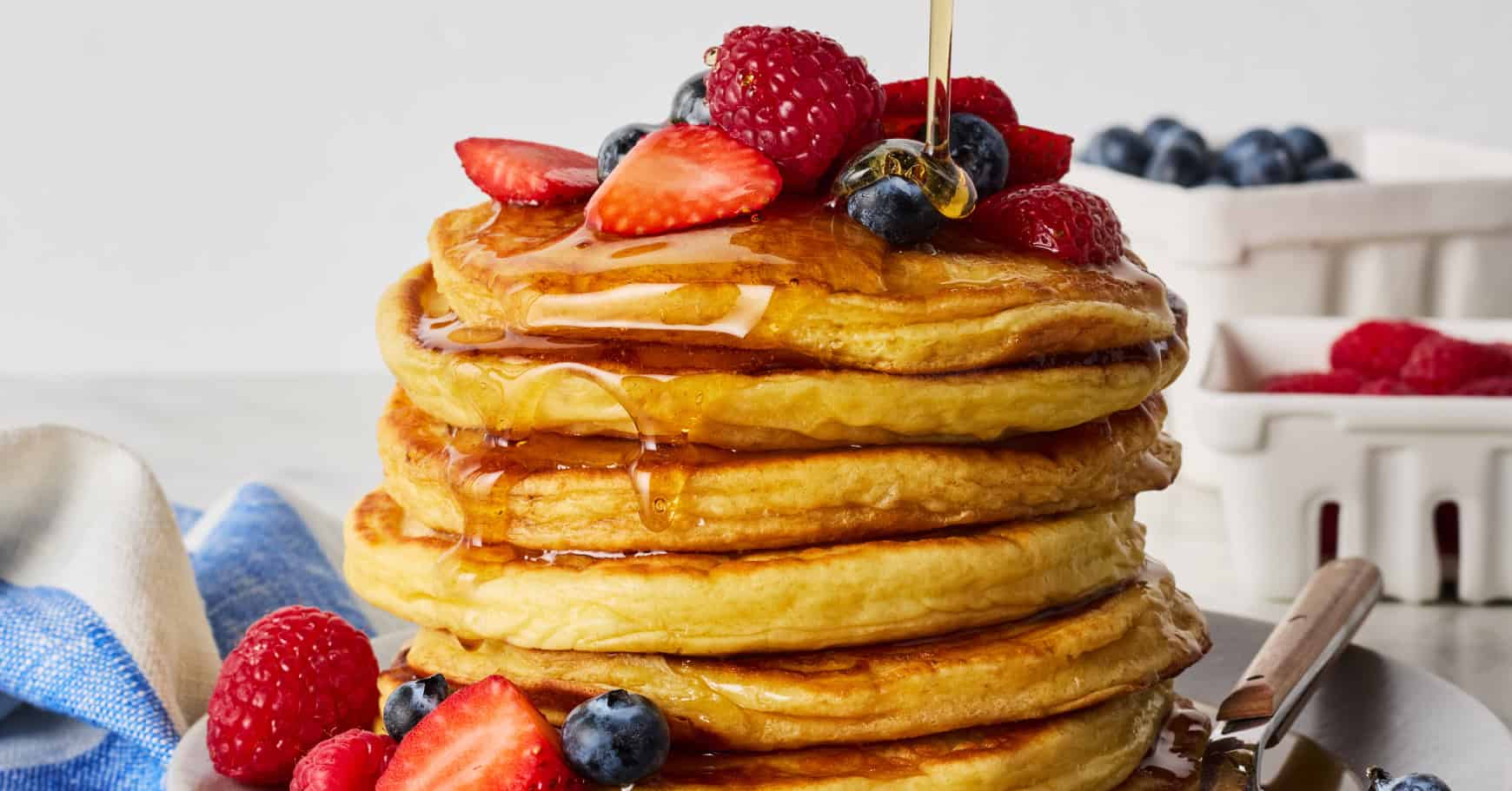 These cottage cheese pancakes are thick, fluffy, and packed with 7g protein each