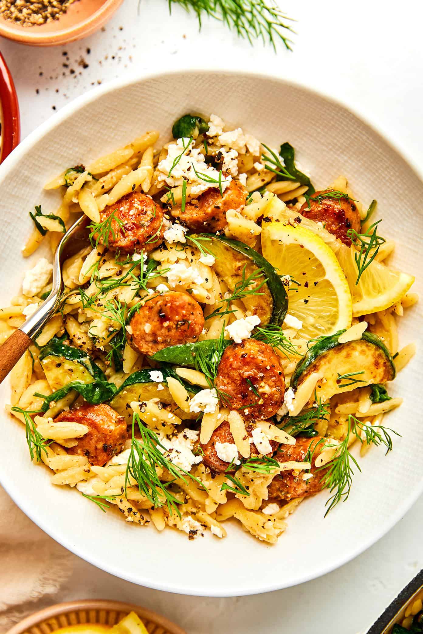 One-Pan Mediterranean Chicken Sausage Orzo