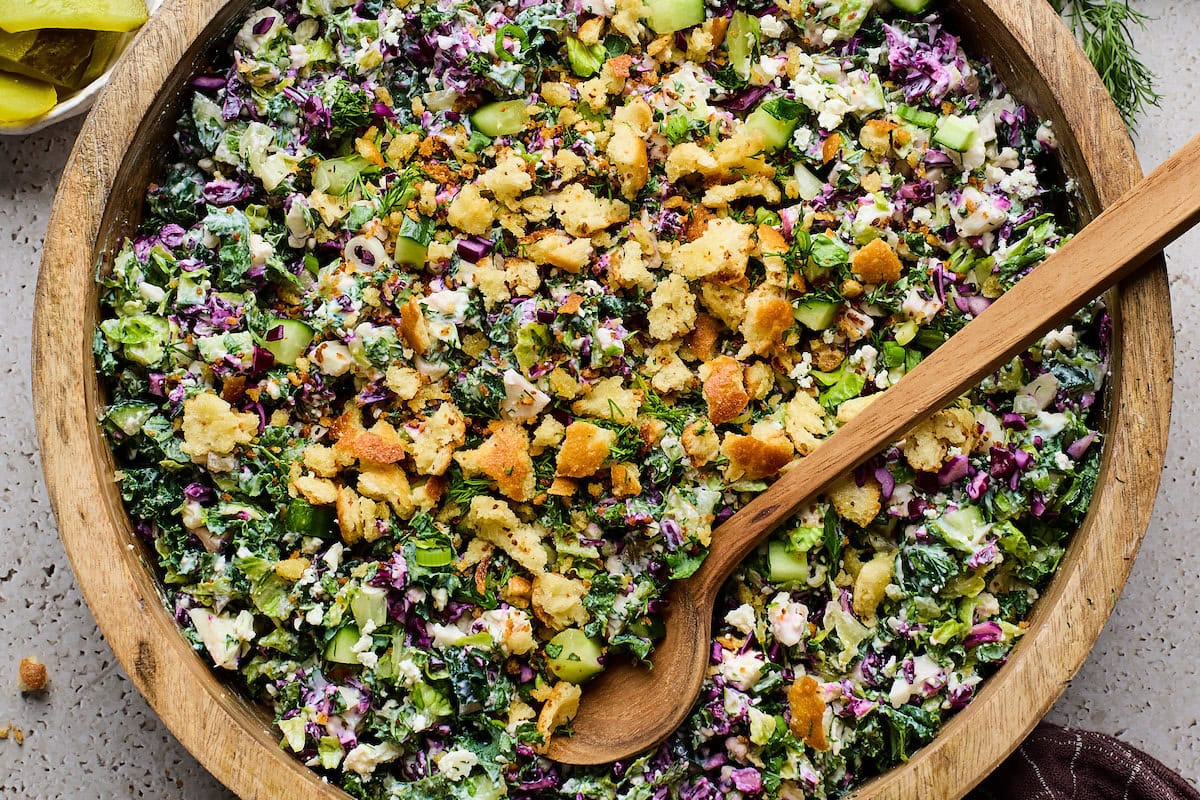 Creamy Dill Pickle Salad with Crispy Breadcrumbs