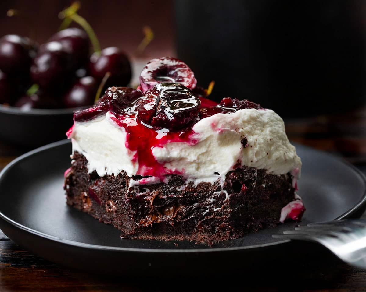Black Forest Brownies Recipe | Fudgy Cherry Brownies with Whipped Cream