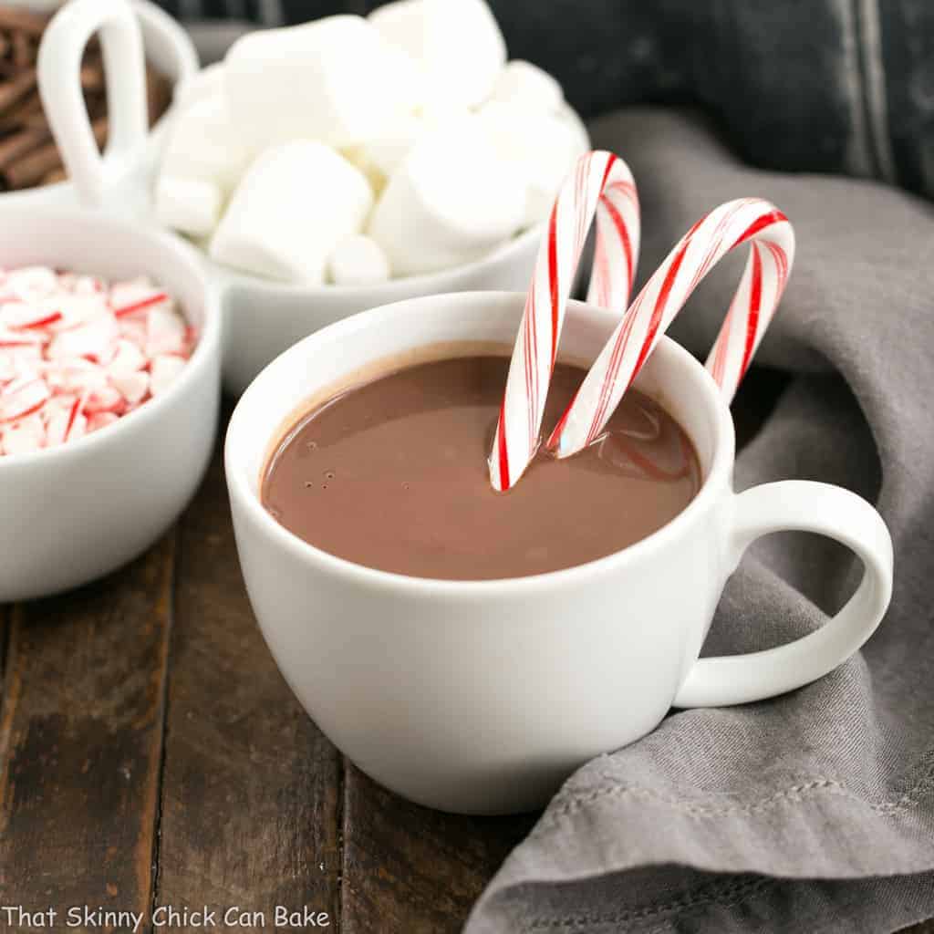 Easy Peppermint Hot Chocolate - Rich & Festive - That Skinny Chick Can Bake