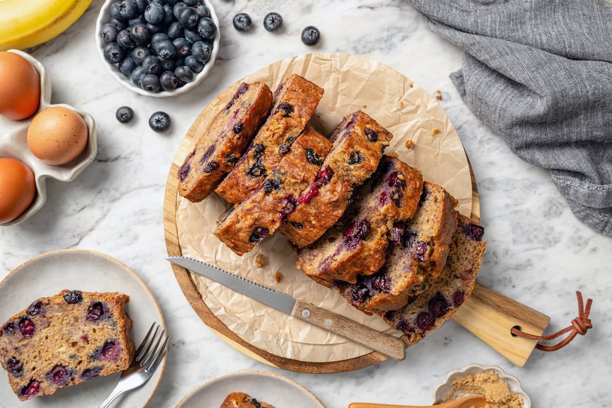 Healthy Banana Blueberry Bread