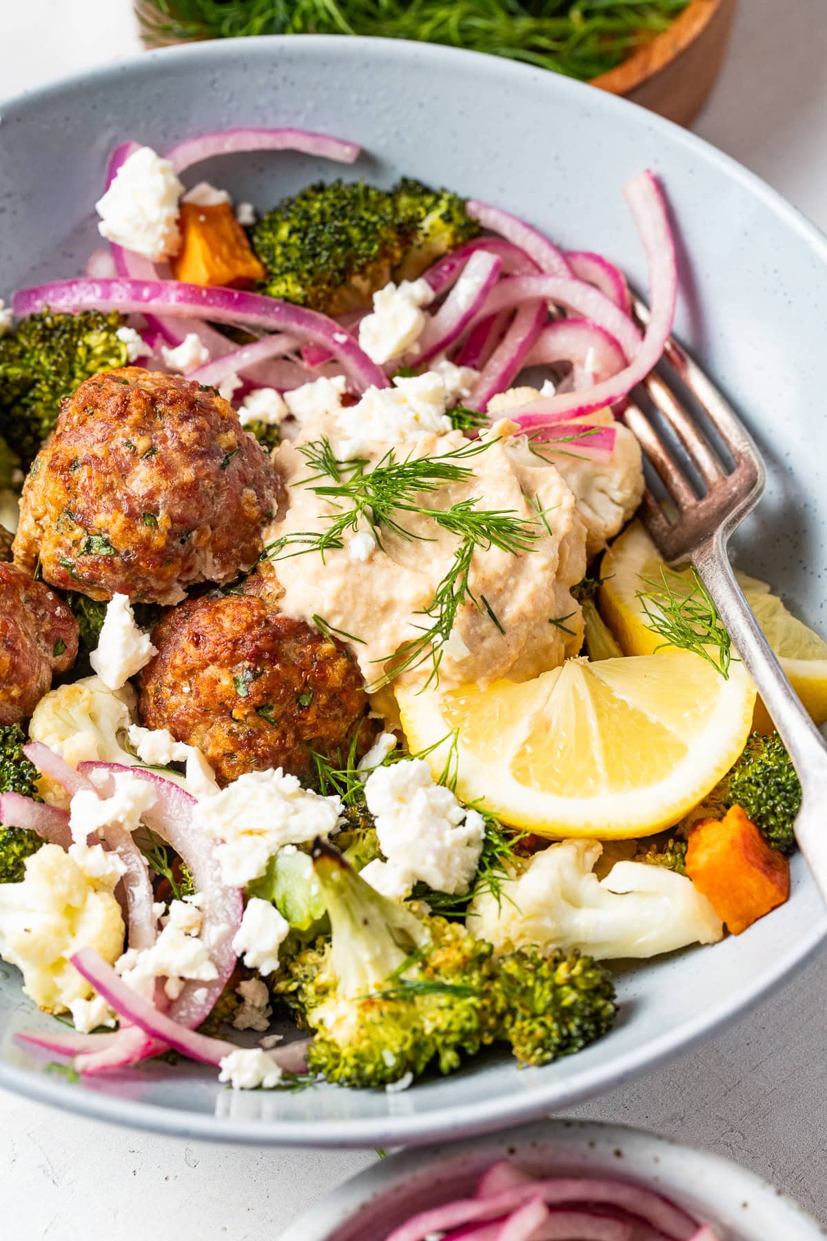 Sheet Pan Mediterranean Meatball Bowls with Roasted Vegetables