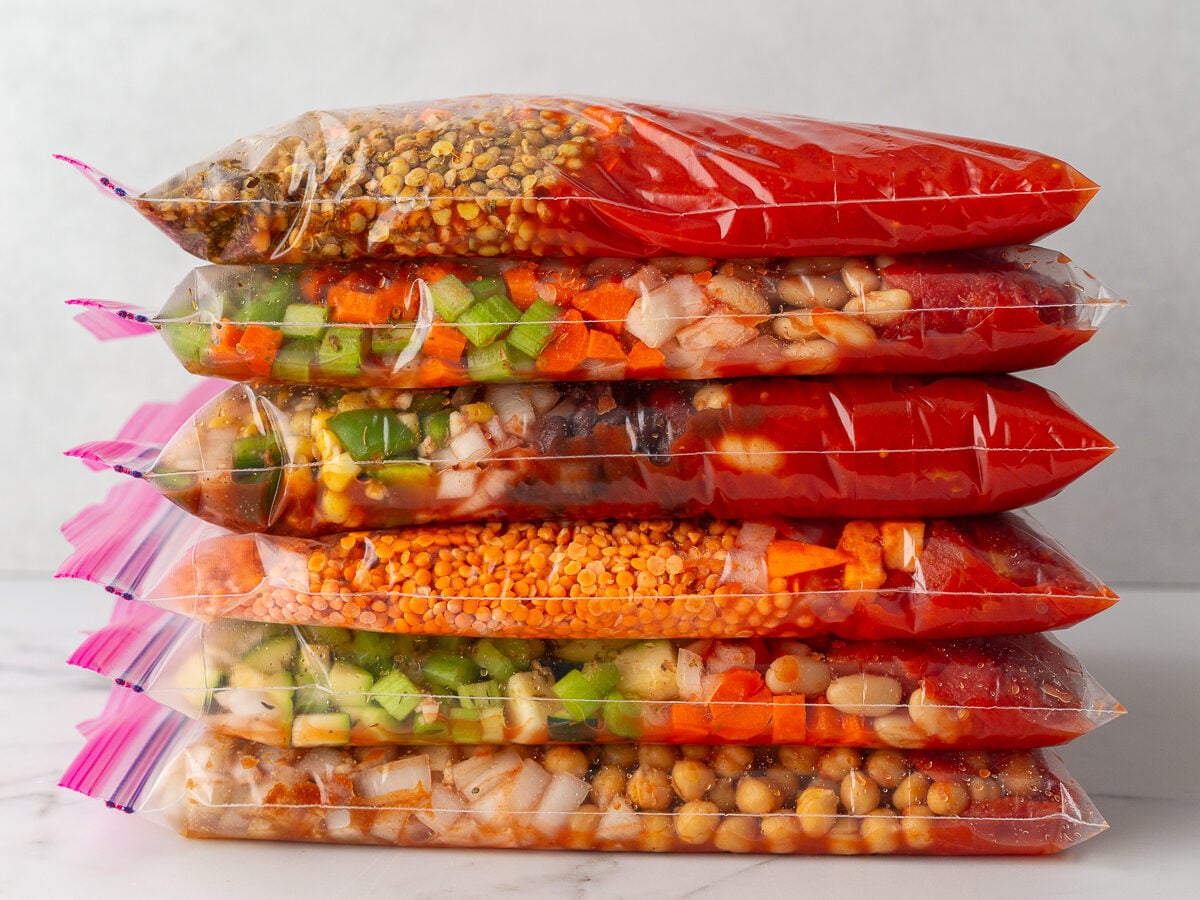 6 Vegetarian Freezer Crockpot Meals - Prep Once, Dump and Go