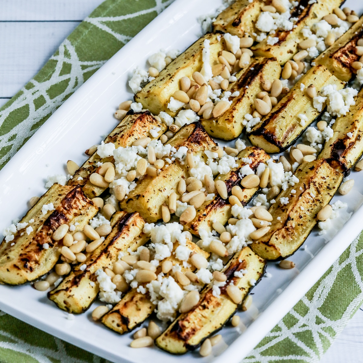 Air Fryer Zucchini (with Gorgonzola and Pine Nuts)