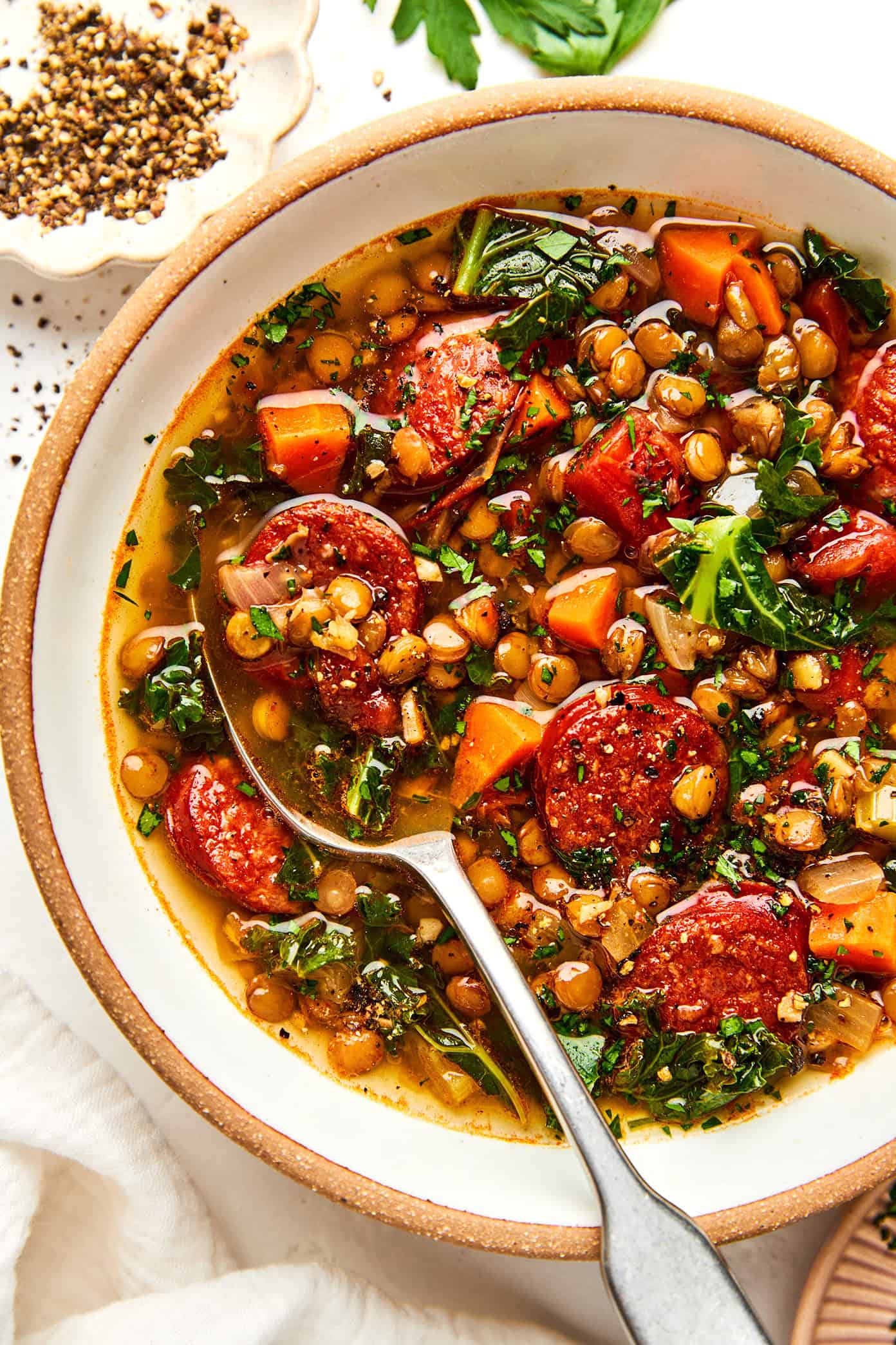 Smoky Andouille Lentil Soup