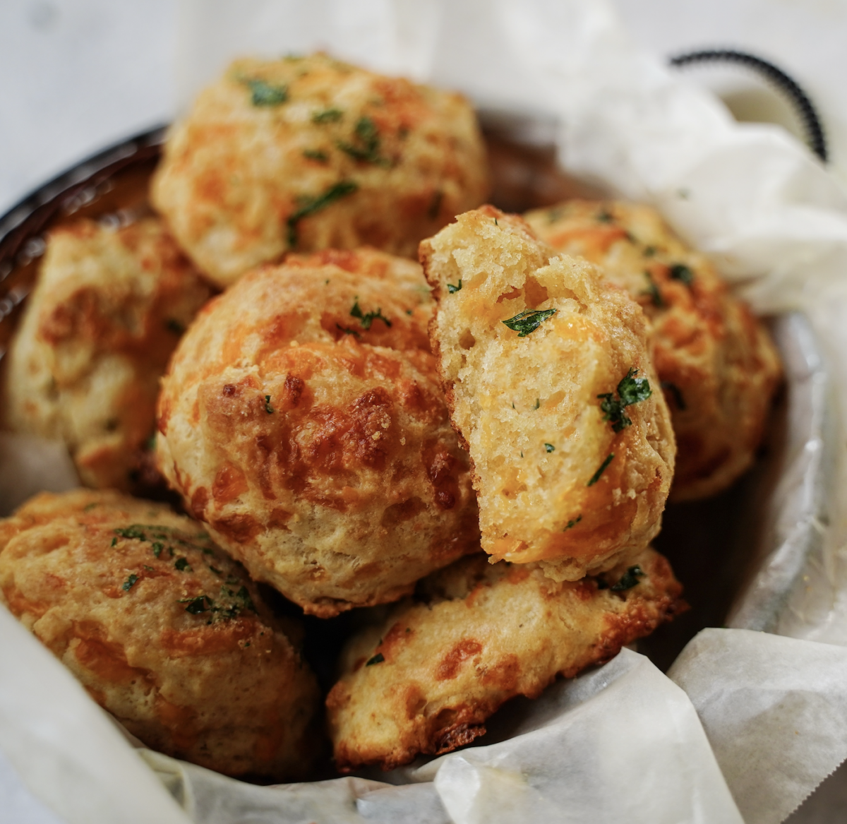 Cheddar Drop Biscuits with Chive Butter