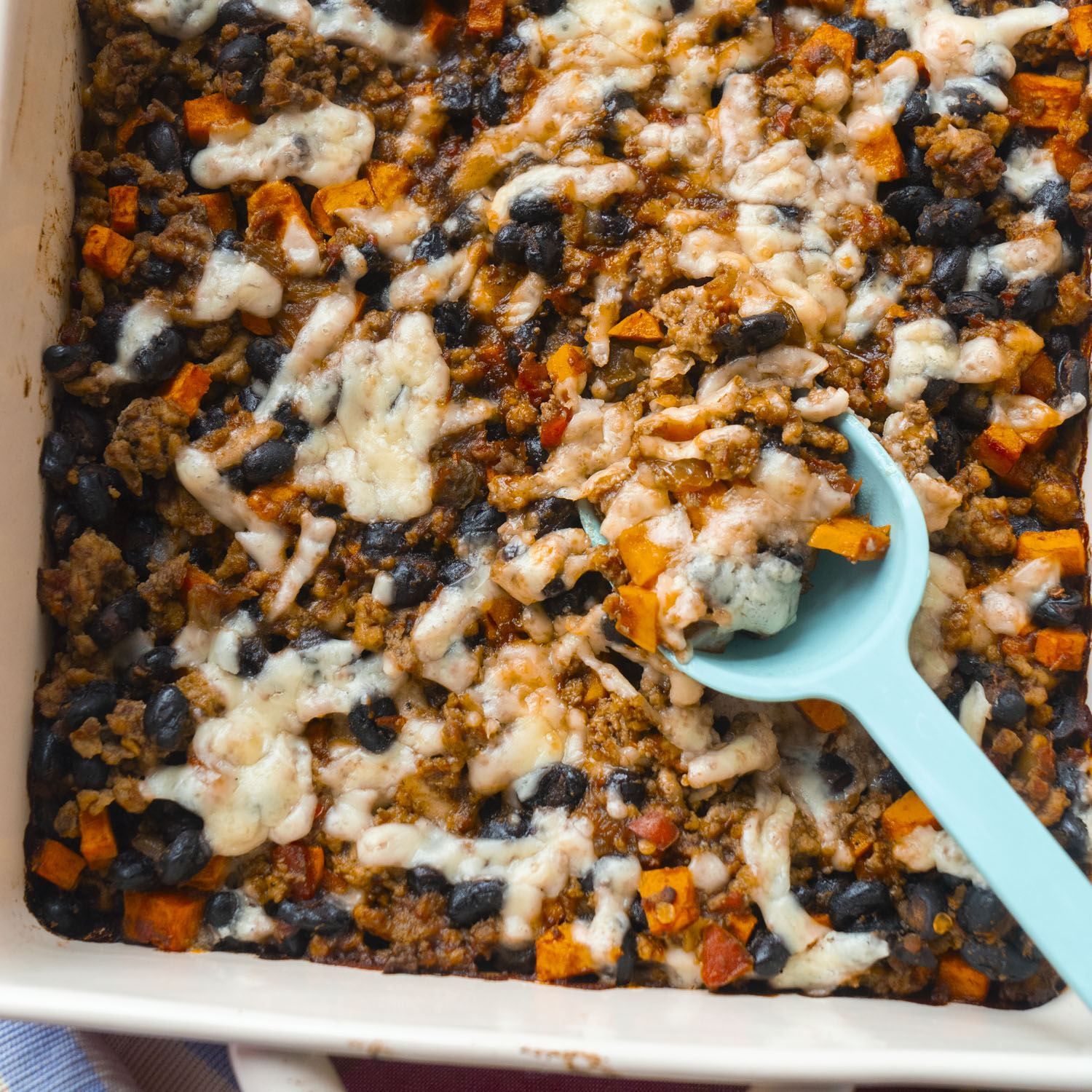 Cheesy Southwest Ground Turkey and Sweet Potato Casserole