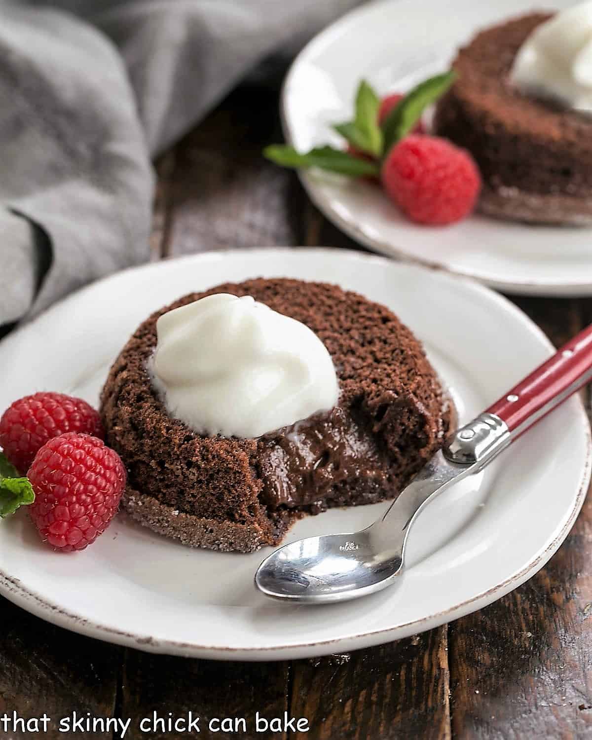 Lava Cakes with Kahlua Whipped Cream - Molten Centers - That Skinny Chick Can Bake