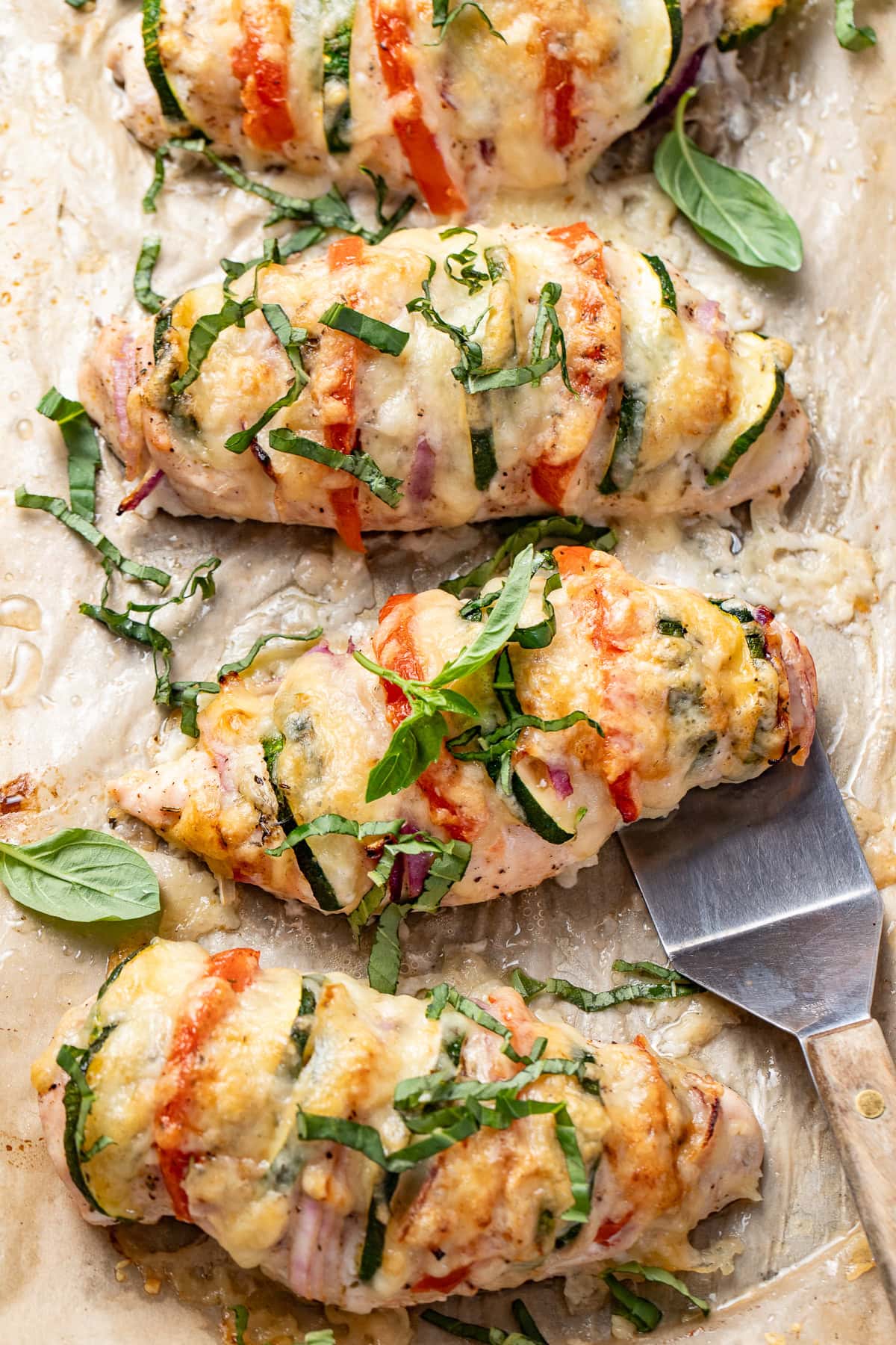 Hasselback Chicken Primavera (High-Protein Sheet Pan Dinner)