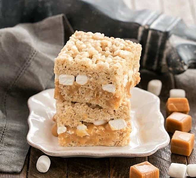 Caramel Stuffed Rice Krispie Treats - Gooey & Decadent - That Skinny Chick Can Bake