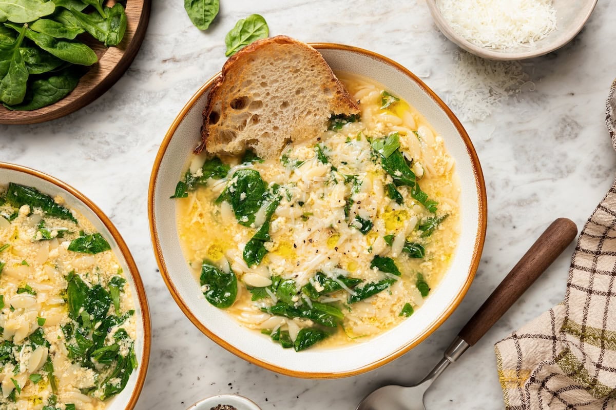 Stracciatella Soup with Spinach and Orzo