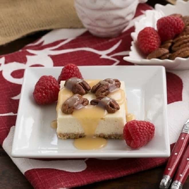 Caramel Pecan Cheesecake Bars - Easy & Elegant - That Skinny Chick Can Bake