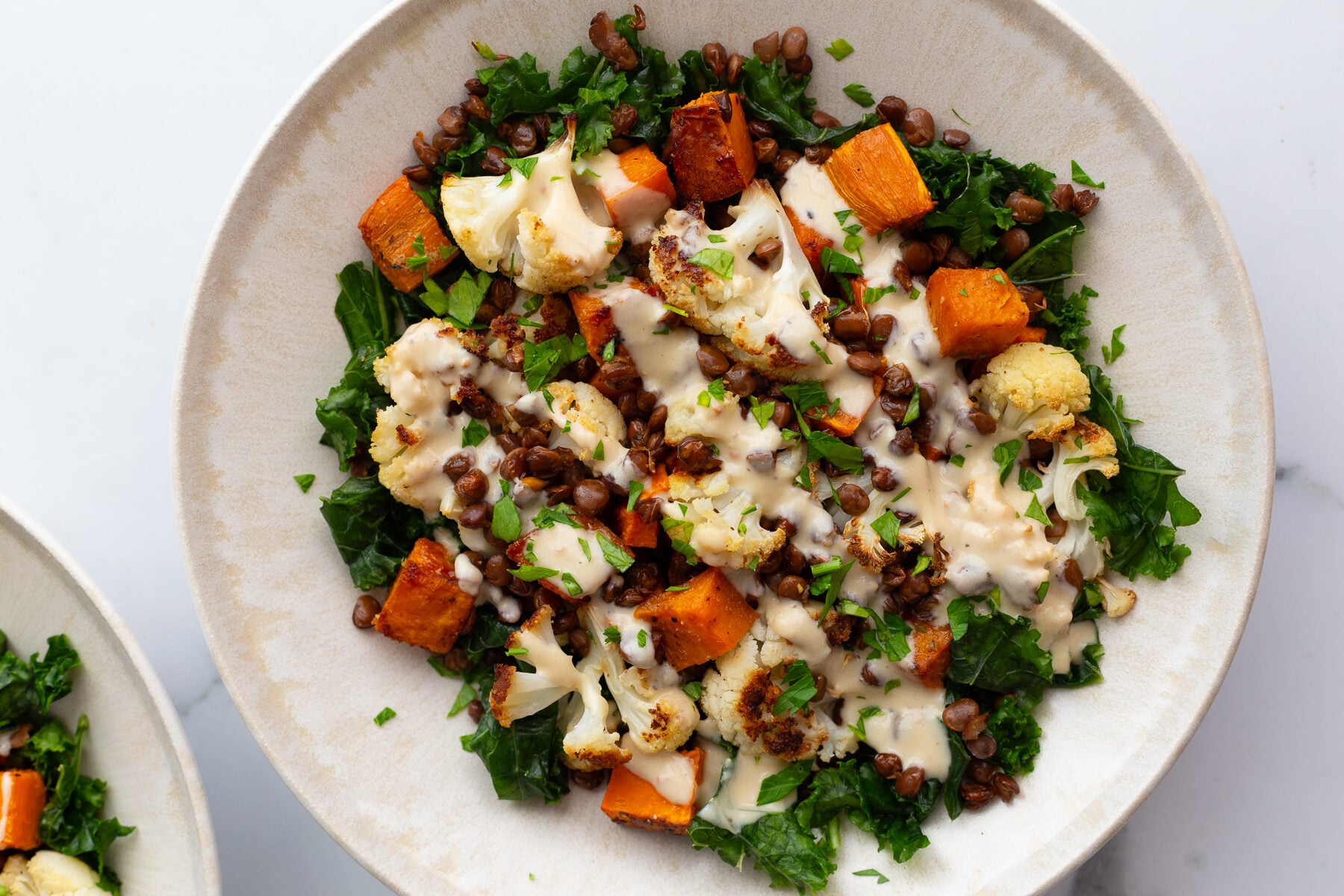 Roasted Sweet Potato Bowls with Lentils and Kale