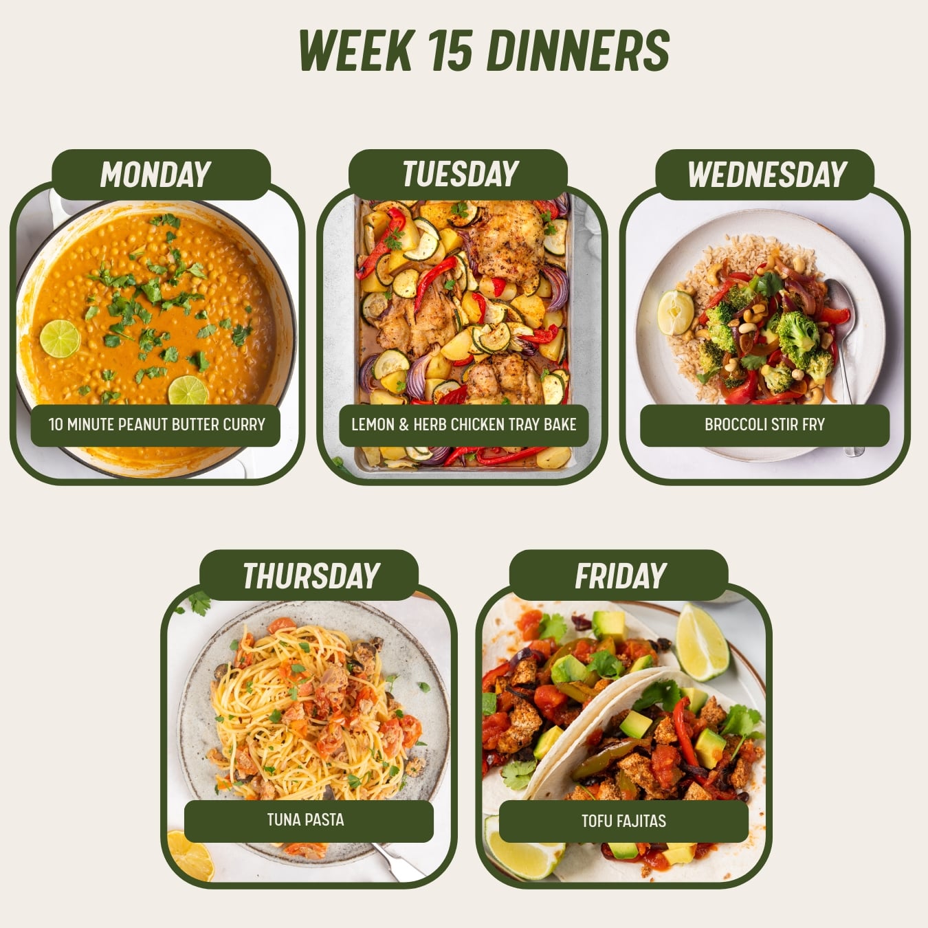 Week 15 Dinners  20/4/26