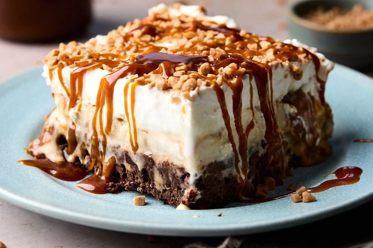 Salted Caramel Toffee Brownie Ice Cream Cake