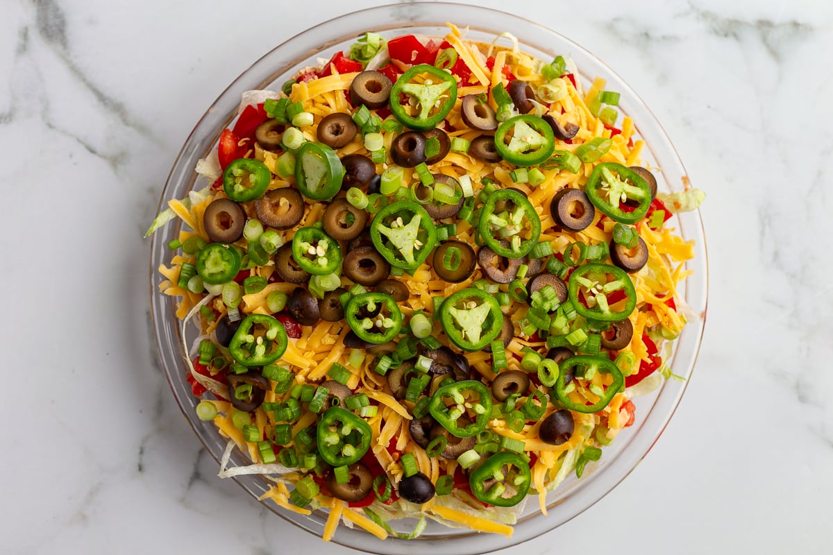 Layered Taco Dip Recipe (with cream cheese!)