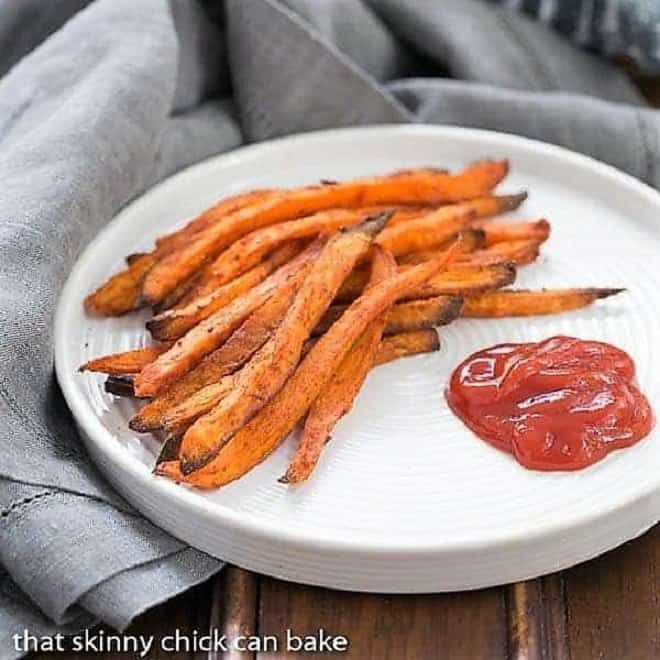 Spicy Sweet Potato Fries - Perfect for Game Day - That Skinny Chick Can Bake