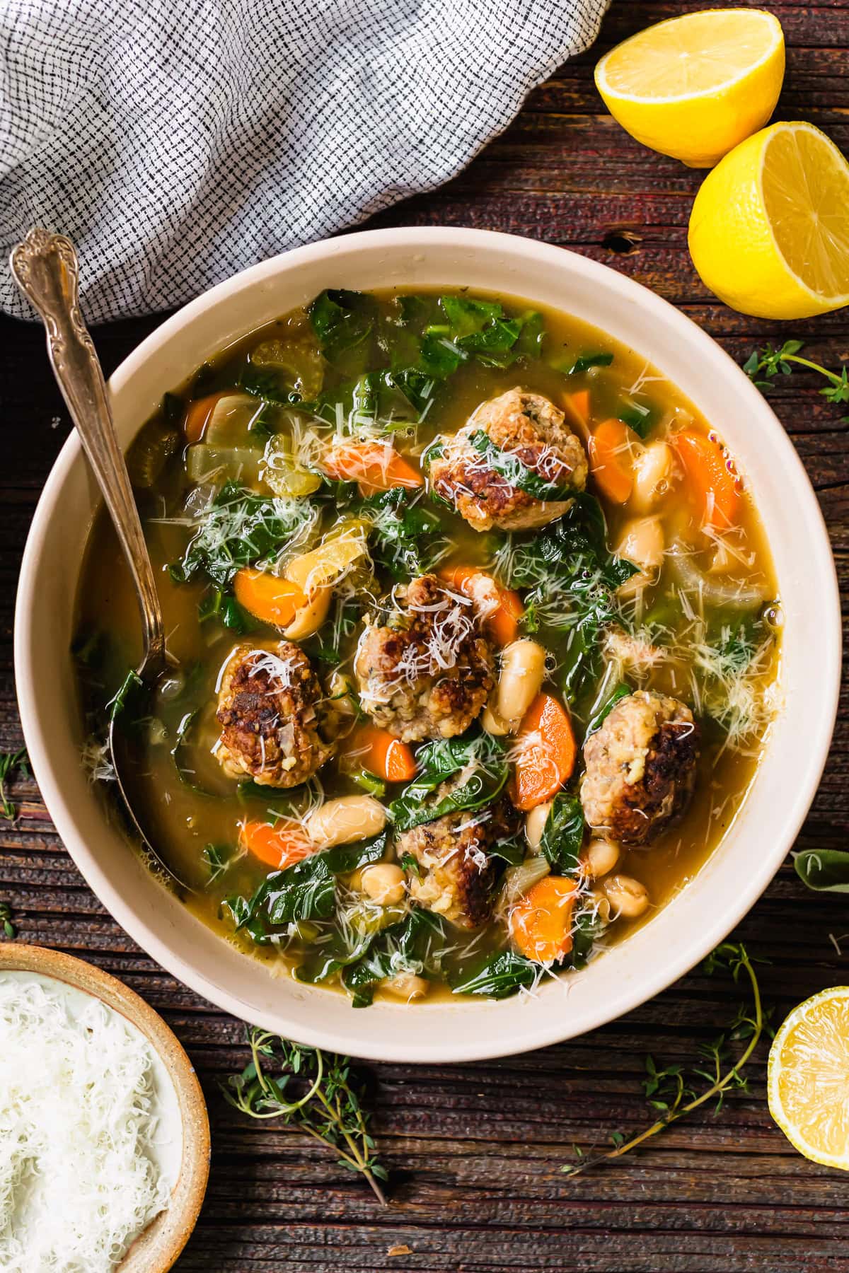 Tuscan White Bean Soup with Meatballs (High in Protein and Fiber)