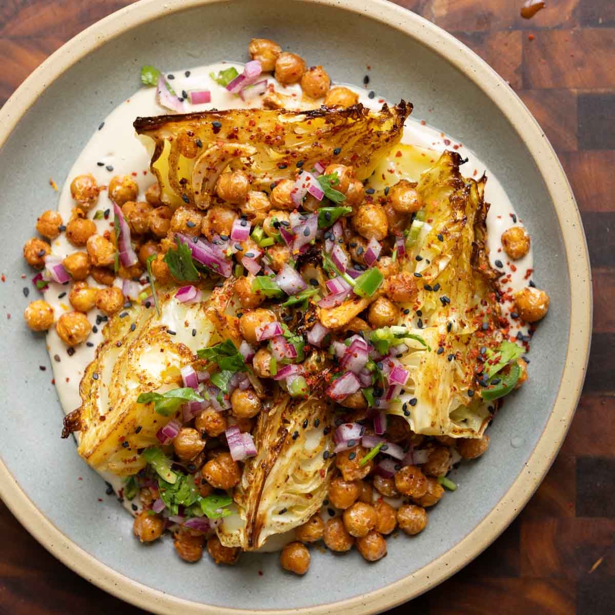 Roasted Cabbage with Garlic Chickpeas