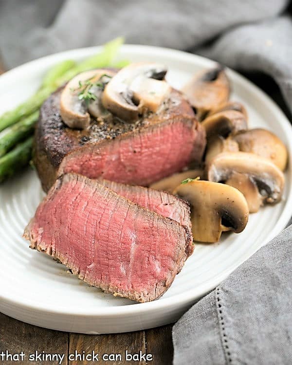 Mushroom Topped Pepper Steak for Two - Easy & Elegant - That Skinny Chick Can Bake