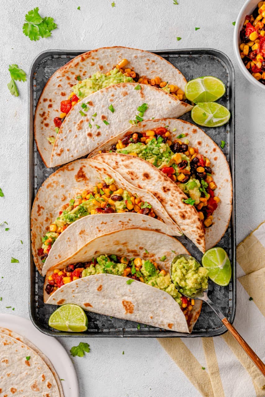 Sweetcorn & Black Bean Tacos with Avocado Smash