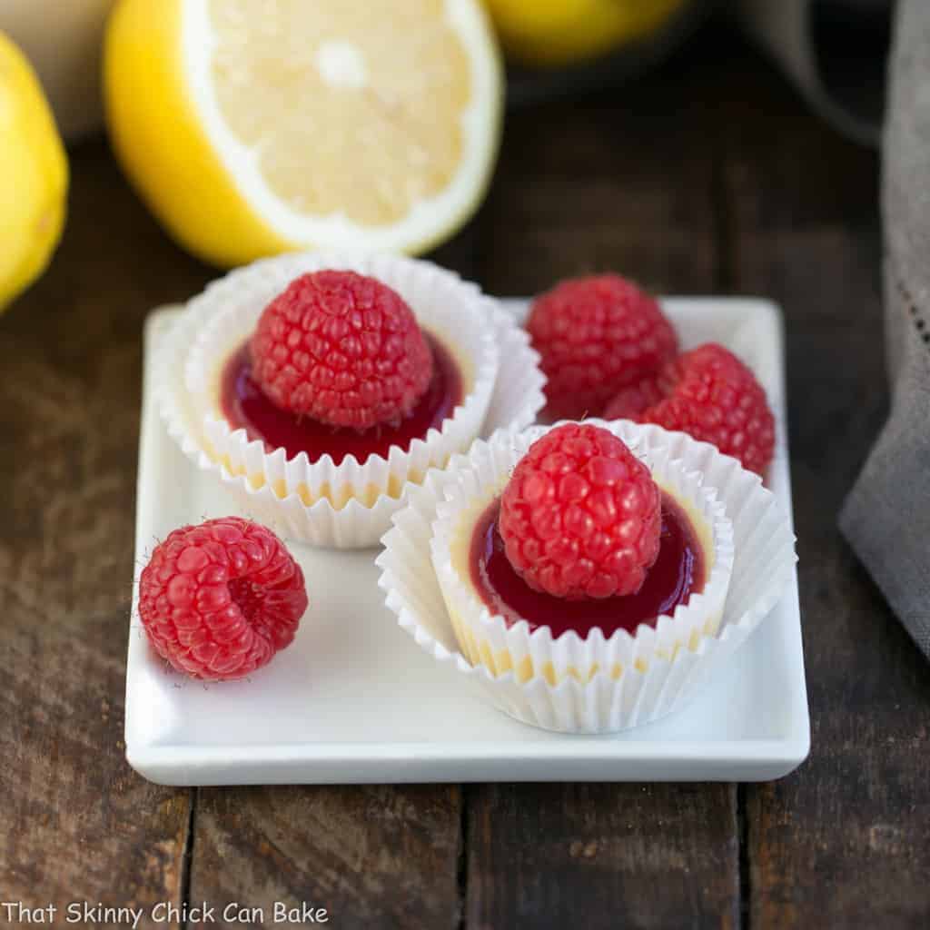 Raspberry Topped Mini Cheesecakes - A Bite-Sized Treat! - That Skinny Chick Can Bake