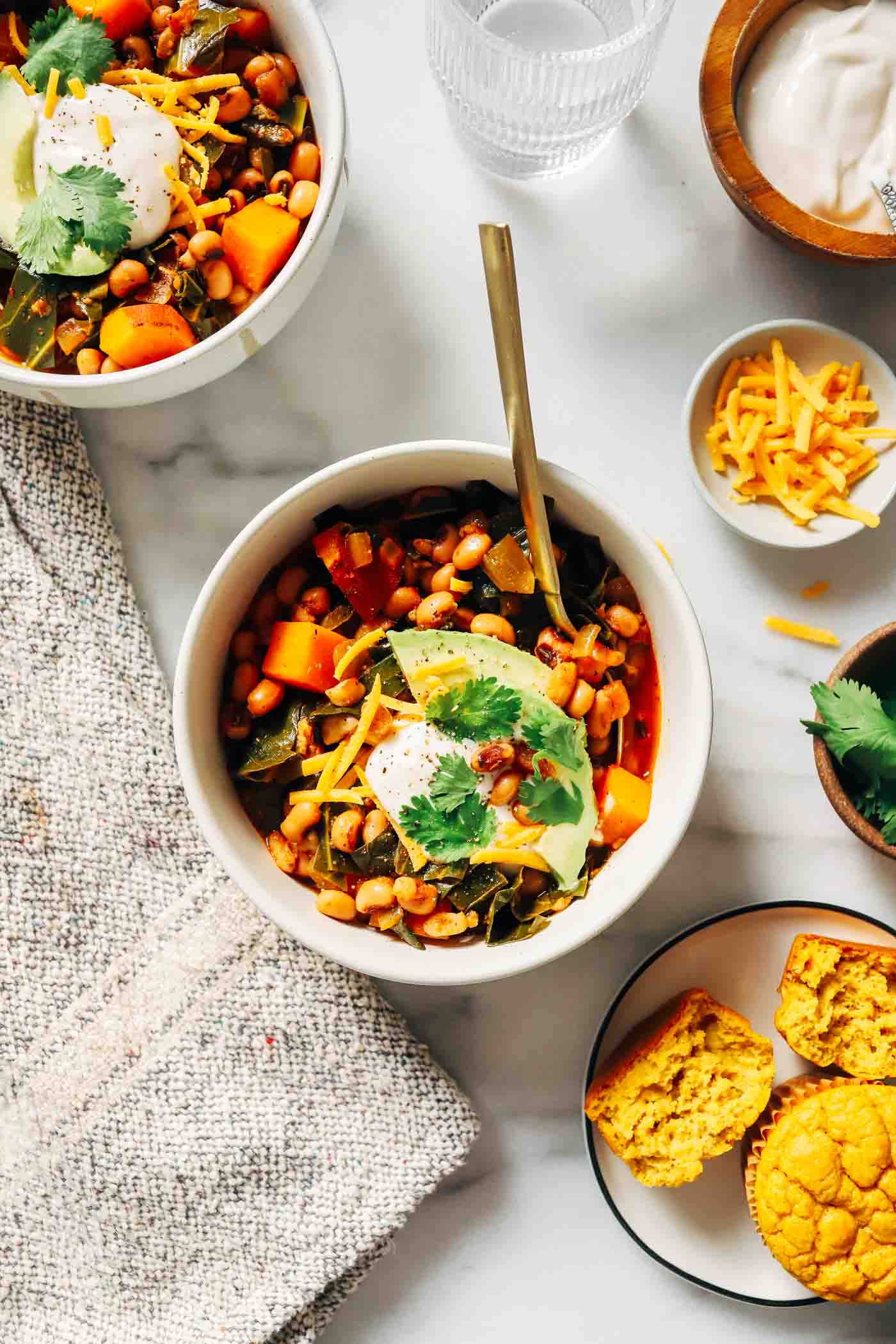 One-Pot Smoky Black Eyed Pea Sweet Potato Chili - Making Thyme for Health