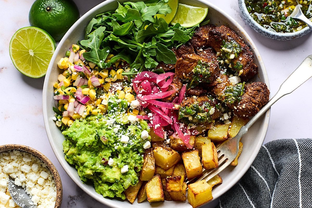 Loaded Steak Bowls With Crispy Potatoes and Chimichurri