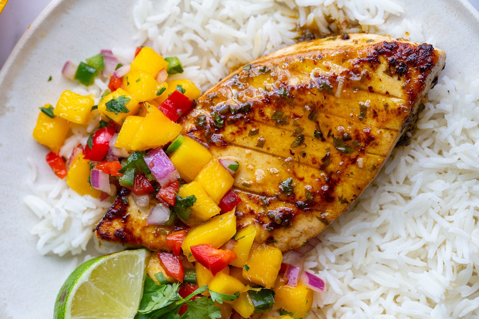 Crispy Cilantro Lime Tofu + Sweet Mango Salsa