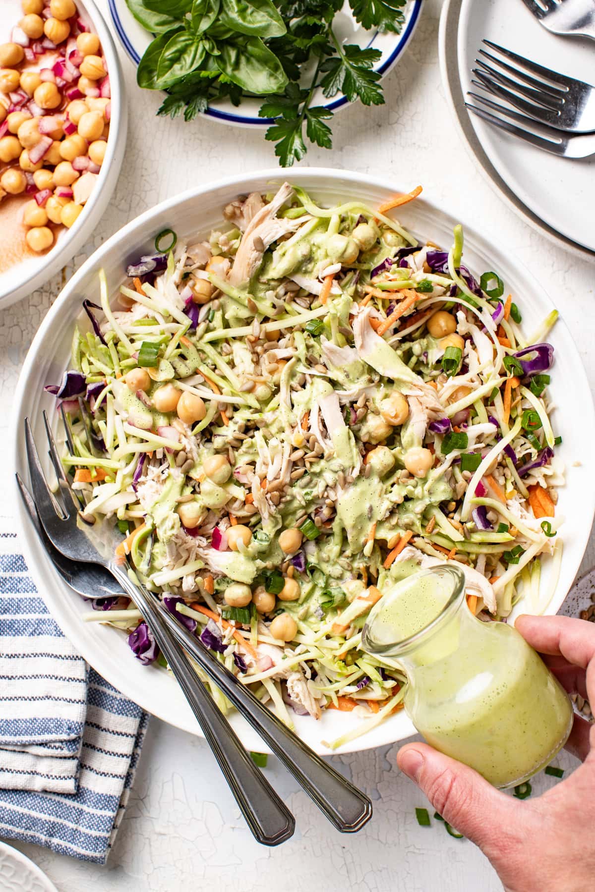 Green Goddess Chicken Chickpea Salad (High-Protein High-Fiber)