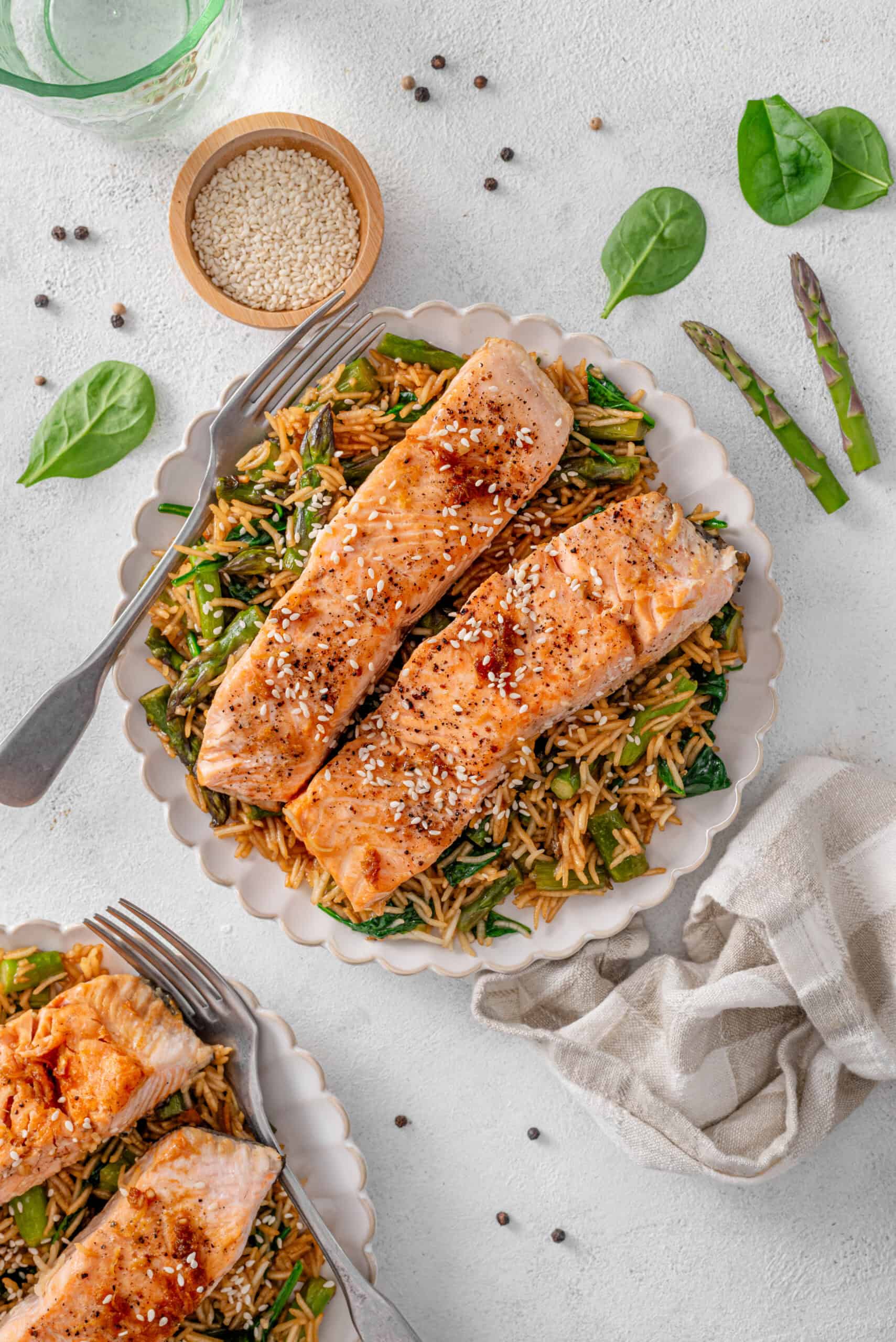 Honey & Soy Salmon with Sesame Spinach Rice