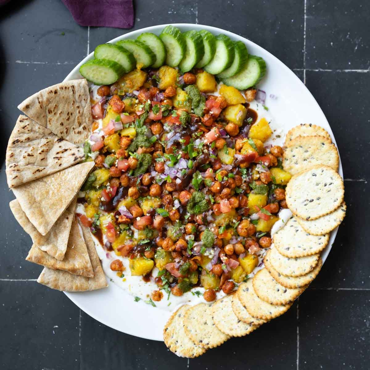 Samosa Chaat Platter (Spiced Potato and Chickpea Platter)