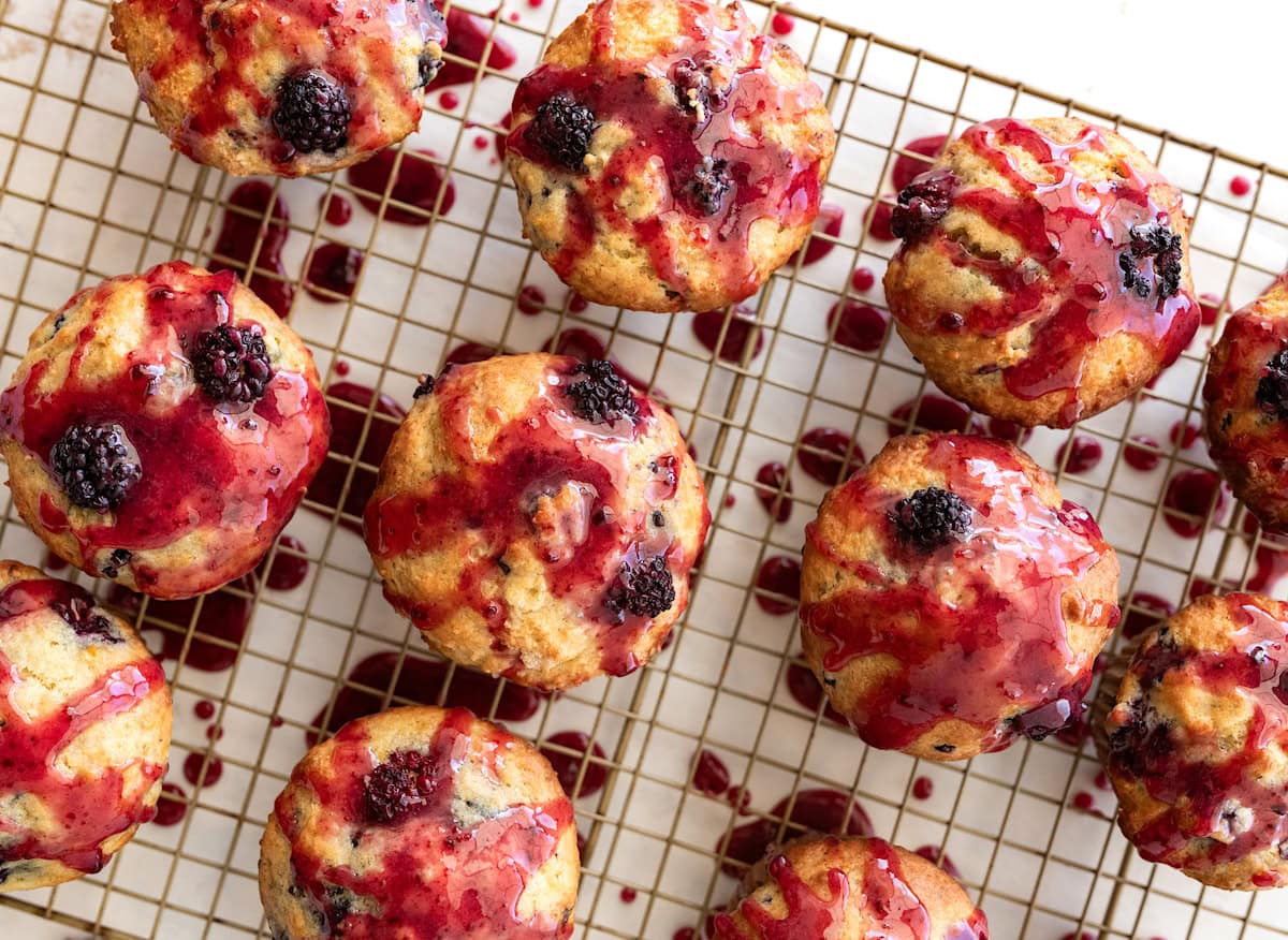 Fresh Blackberry Muffins With a Sweet Blackberry Glaze