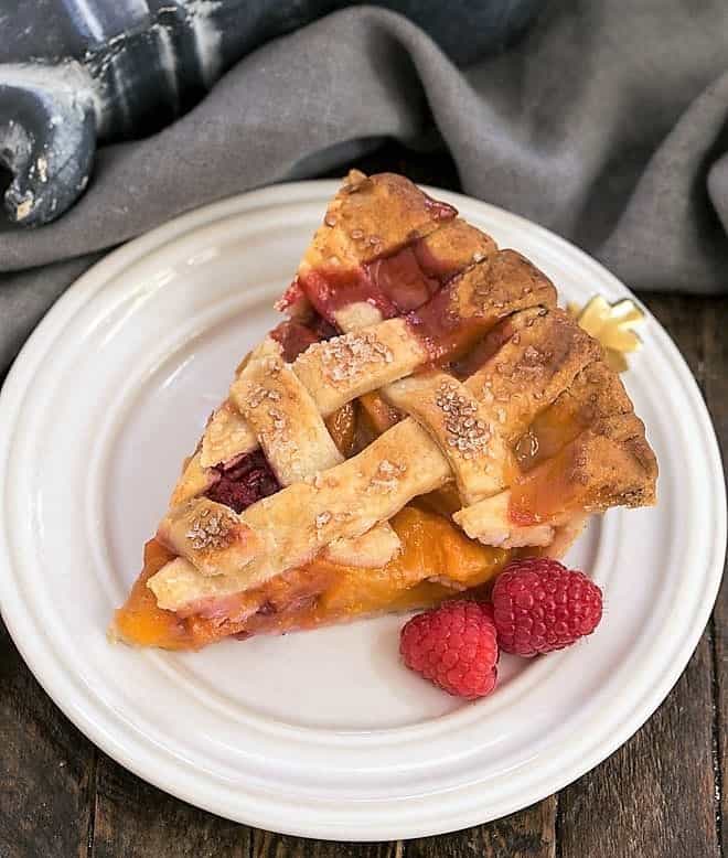 Lattice Topped Peach Raspberry Pie - That Skinny Chick Can Bake