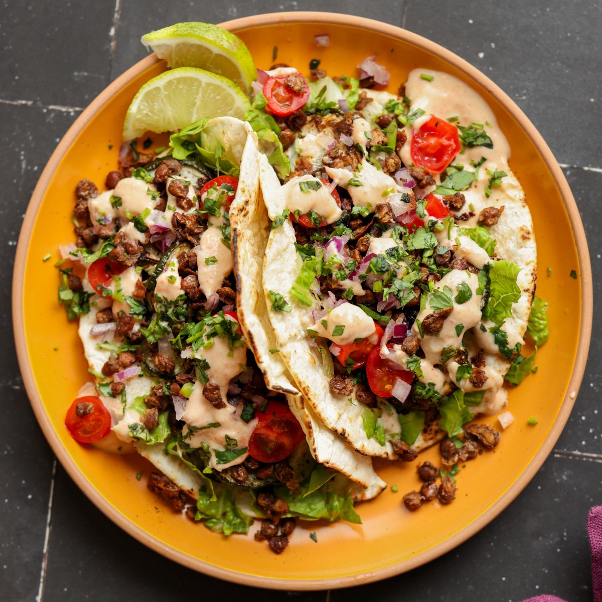 Chipotle Whipped Tofu with Crispy Lentils and Roasted Zucchini