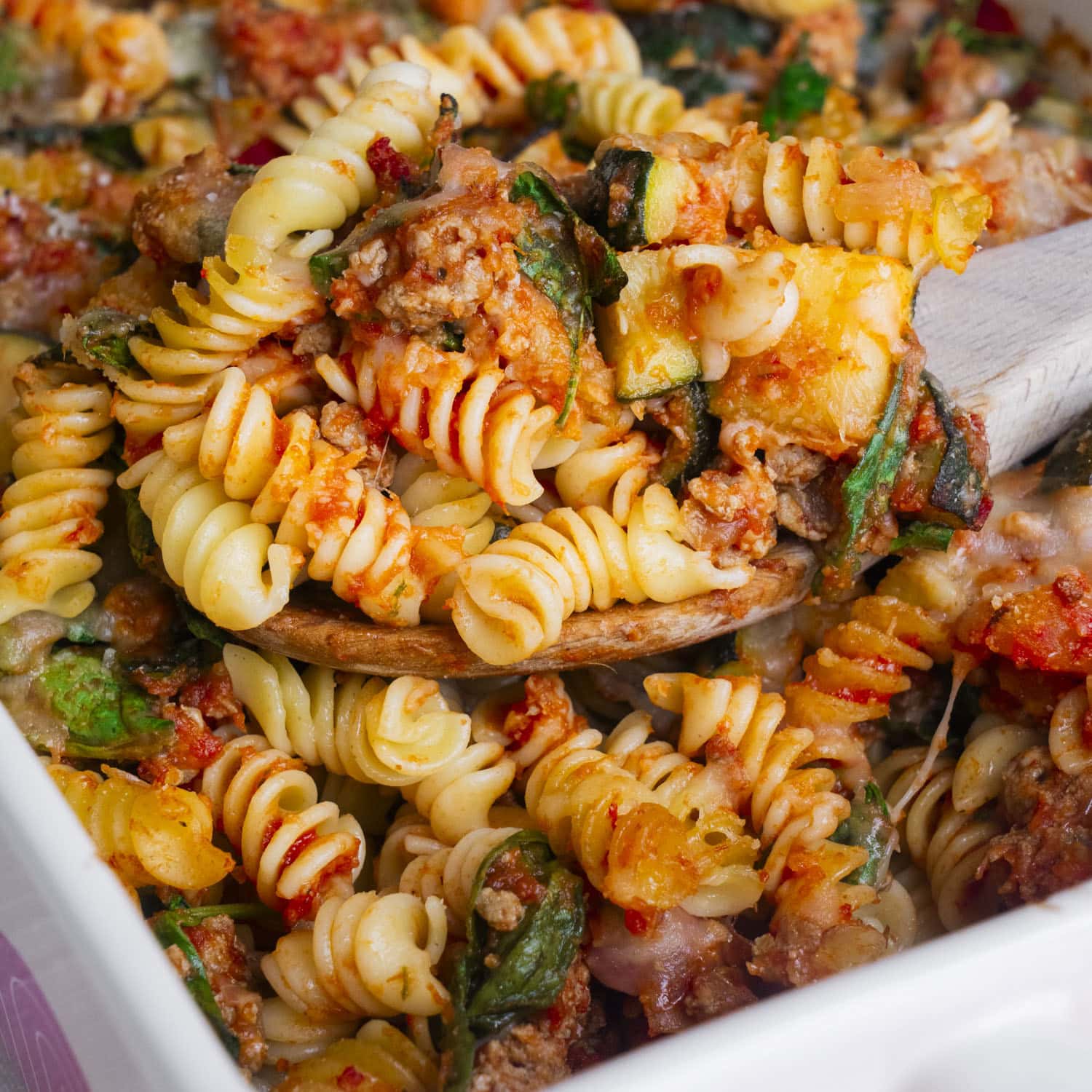 Ground Turkey Pasta Casserole with Spinach and Zucchini